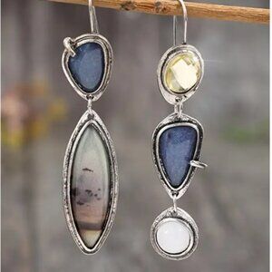 Beautiful Handcrafted Long Silver Electro-Plated Drop Earrings -Synthetic Stones